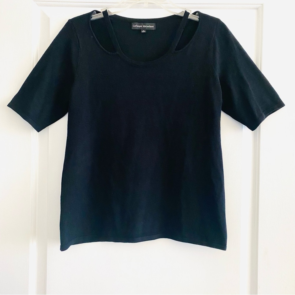 CATHERINE MALANDRINO | Black Short Sleeve Top with Cut-Out Detail | Size…